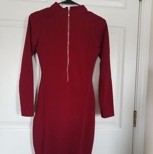 Long Sleeve Burgundy Mid-Length dress